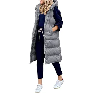 Manteau d'hiver Femmes Long Hooded Sleeveless Jacket Loose Fashion Warm Padded Vest - Product Image 1
