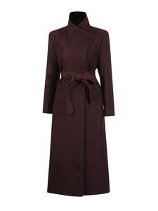 Cappotto Lungo da Donna Stile Retrò Francese, Tinta Unita, Collo Alto con Lacci, <span class=keywords><strong>Rosso</strong></span>, Nuova Moda Primavera 2026 - Product Image 5