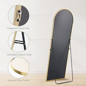 Arched Full Length <strong>Mirror</strong>, Standing or Leaning Full Body <strong>Mirror</strong> with wooden <strong>Thin</strong> Frame, Suitable for Bedroom or Cloakroom - Product Image 4