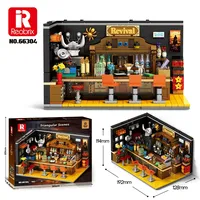 Reobrix 66304 MOC Ancien Bar à Vin avec Tourne-disque, Kits de Modèles de Scène Urbaine, Briques de Construction, Ornements de Bureau, Cadeaux