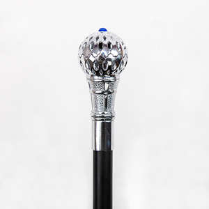 Canne de marche de luxe de 37 pouces en argent ajouré avec gemmes bleues, poignée métallique élégante, accessoire de mode pour gentleman - Product Image 3