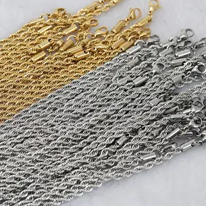 Cadena de eslabones de acero inoxidable chapada en oro de 3mm, 4mm, 5mm, collar de cadena de cuerda para hombres, joyería de moda Hip Hop