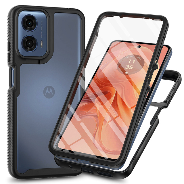 360 Full Body Slim Armor Case with Front Frame PET Screen Protector for Motorola Moto G04 G24 G04S E14 Rugged Shockproof case