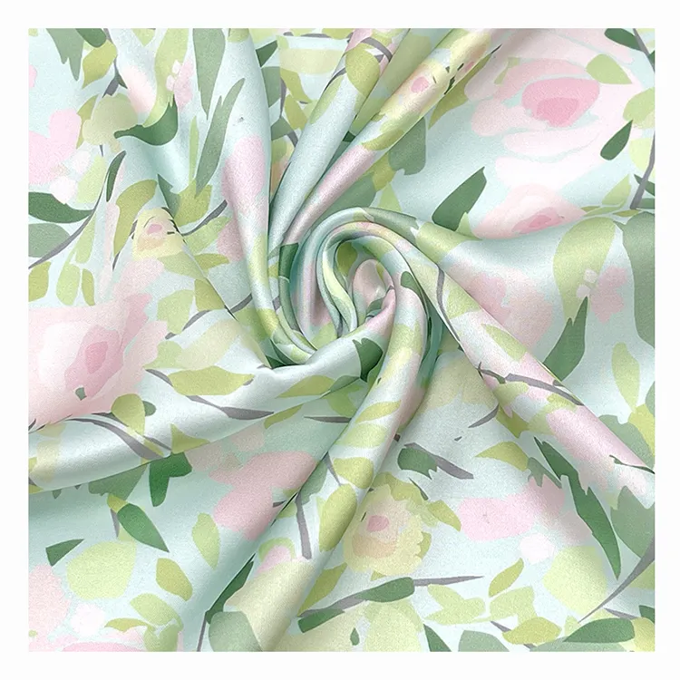 Custom High Quality Soft Glossy Satin Polyester Fabric Print Floral Charmeuse Satin Fabrics for Clothing Dress Making