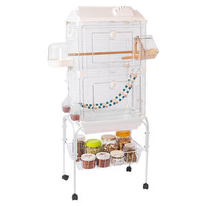 Lüks Modern Katlanabilir Şeffaf Kuş Kafesi, Tekerlekli Saklama Arabası ile - Muhabbet Kuşu ve İspinoz Oyuncakları ve Mama Düzenleyici için Geniş Kafes - Product Image 1