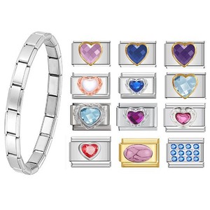 Italian Modular Heart Gemstone Zircon 9Mm Stainless Steel Bracelet Gift Jewelry - Product Image 1