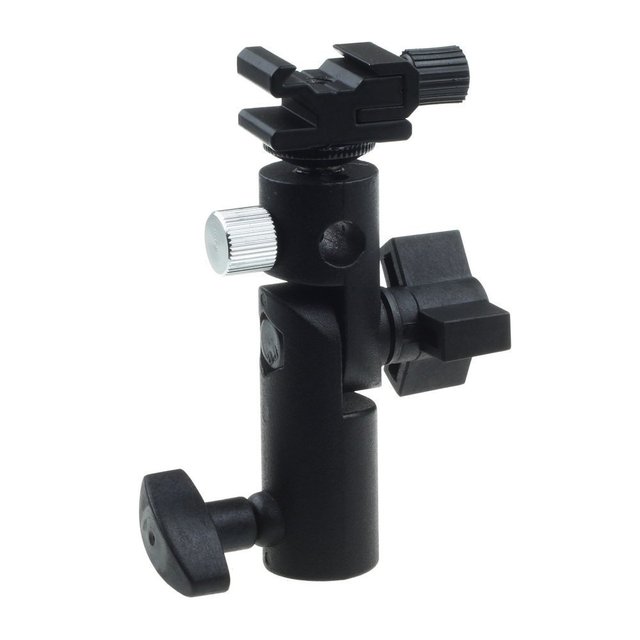 E-Type Universal Flash Bracket with Umbrella Hole 180 Tilt/360 Rotation 1/4" to 3/8" Converter for Canon/Nikon Speedlites/DSLRs