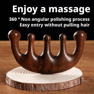 Peines de madera personalizados de cinco dedos para masaje, peine de madera para masaje de meridianos, peine de madera de sándalo natural de dientes anchos - Product Image 4