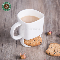 Tasse à café en céramique avec porte-biscuits, promotion en gros personnalisée, tasse à lait créative avec porte-biscuits, trois en un, tasses conjuguées