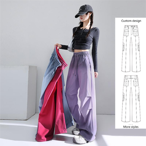 Pantaloni <span class=keywords><strong>Cargo</strong></span> a gamba larga con laccio a vita alta stile americano Casual pantaloni della tuta a gamba larga - Product Image 1