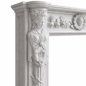Traditional Marble <b>Fireplace</b> Mantel With Ornate Carving white marble Stone Indoor Wood Burning Hearth For Dining Room - Product Image 4