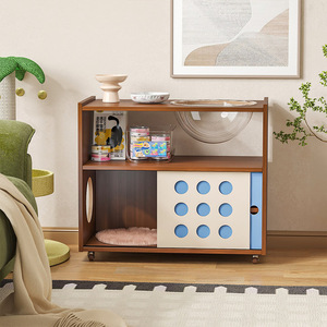 Living Room Cabinet With <b>Storage</b> And Cat House 3 Compartments Mobile Design For Pet And Home Use - Product Image 2