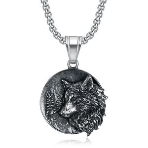 Yunnique – collier avec pendentif tête de loup en acier titane pour hommes, design animal vintage, style nordique, bijoux cadeau, chaîne de 3mm, 61cm - Product Image 1