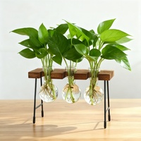 Vente en Gros Vase en Cristal Art Déco Design de Fleur Amusant avec Support en Bois Terrarium Debout pour Maison Mariage Table Hydroponique