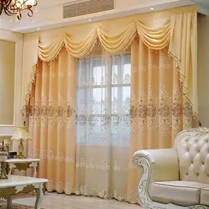 Cortinas de jacquard, cortinas de luxo de alta qualidade, solúveis em água, camada dupla, bordados, para sala de estar