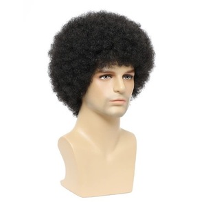 Parrucche a sbuffo Afro riccia <span class=keywords><strong>corta</strong></span> e crespo in pizzo naturale a onda naturale ad alta temperatura in fibra sintetica per capelli da <span class=keywords><strong>uomo</strong></span> nero - Product Image 6