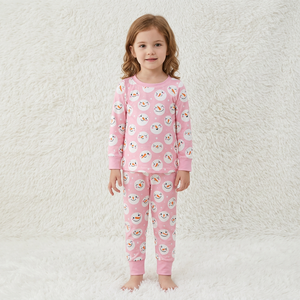 Ensemble pyjama à manches longues pour filles, motif bonhomme de neige rose, pantalon en coton confortable - Product Image 1