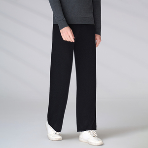 Pantalon en maille de laine et cachemire mélangée pour homme, coupe large, noir, haut de gamme, avec logo personnalisé, vente en gros - Product Image 5