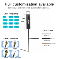 Antenne FPC WiFi omnidirectionnelle 2,4 et 5,8 GHz à gain élevé 6 dBi polarisée linéairement 50 Ohm VSWR 1,5 max. avec câble connecteur personnalisé pour appareils sans fil