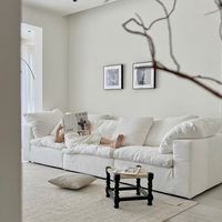Halbrundes Ecksofa im umweltfreundlichen französischen Creme-Stil, vakuumkomprimierter Stoff, chinesisches geradliniges Design für Villen