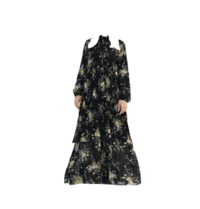 Traditional Muslim Modest Chiffon Floral Print Ruffled <b>Long</b> Sleeve Maxi Hijab <b>Dress</b> Abaya Breathable Party Casual Summer - Product Image 2
