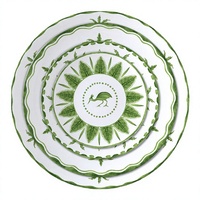 Service de table 4 pièces en porcelaine fine avec incrustations vert or – Assiettes de présentation modernes et luxueuses, étanches, pour fêtes et mariages