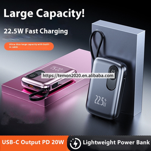 PD 22.5W ricarica rapida 10000mah Power Bank costruito in 2 cavi <span class=keywords><strong>P</strong></span> Mini caricatore portatile USB-C uscite Premium leggero Powerbank - Product Image 5