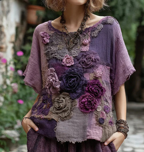 Vente directe usine : Blouse vintage <span class=keywords><strong>bohème</strong></span> personnalisée - Imprimé 3D, grande taille, col rond, manches évasées amples - Product Image 6