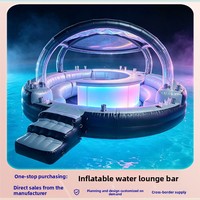 Plateforme flottante gonflable d'extérieur en PVC et tissu maillé avec auvent, pour bar aquatique, piscine marine, canapé de luxe et divertissement sur yacht