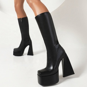 Big Size 44 Women Platform Knee High Boots Custom Colors Square Toe Long Booties Thick Block <b>Heel</b> Side Zipper Shoes Ladies - Product Image 3