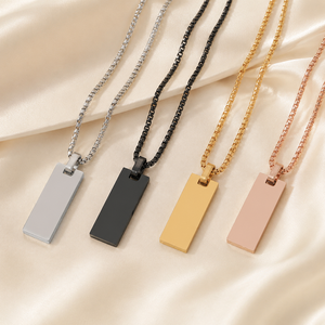 Collar con Colgante Rectangular de Color Negro Personalizado, Grabado con Láser o Grabado Electrónico, Cadena Rolo Geométrica, Joyería Impermeable Unisex - Product Image 1