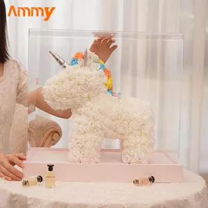 Ammy sevgililer günü hediye fabrika toptan Pe köpük çiçek gül Unicorn Pet ayı gül Unicorn