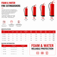 Extincteur à mousse AFFF et eau certifié CE 6L/9L, en acier inoxydable, portable pour cuisine, maison et atelier