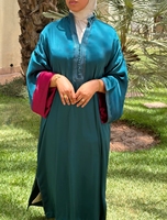 Abaya Kaftan Modeste Musulmane OEM Légère Respirante Grande Taille Été Coupe Ample Polyester Motif Uni Col Manches Longues