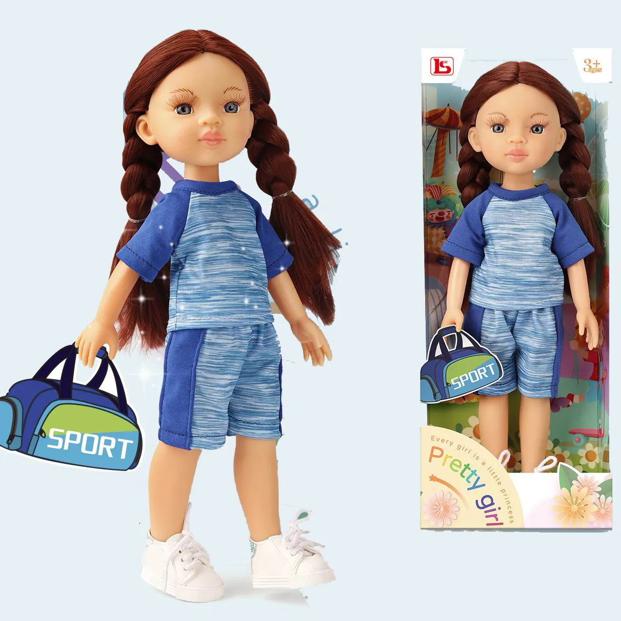 Fashion Doll with sport Clothes white Shoes and bag 13 Inch pretty Girl full Body vinyl baby Doll toy for Kids