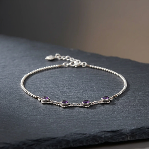 Elegant <b>Amethyst</b> Anklet for Women Silver Tone Gemstone Jewelry Foot <b>Bracelet</b> Bohemian Style Accessory - Product Image 3