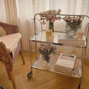Carrito Doble Acrílico de Diseño Moderno, Funcional, con Base de Acero Inoxidable y Plástico, Plegable, Ecológico, para Sala de Estar, Diseño OEM/ODM - Product Image 5