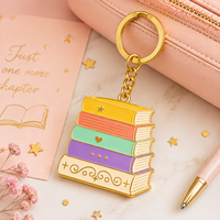 Llavero de metal chapado en oro de aleación de zinc, esmaltado, personalizado de fábrica, bonito y colorido, para amantes de los libros, colgante para bolso, venta al por mayor