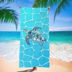Serviette de plage imprimée tortue de mer bleue, super absorbante, séchage rapide, résistante au sable, adaptée pour le bain, la natation, les voyages et les sports - Product Image 1