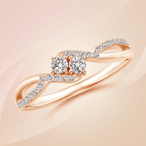 Anillo de Dos Piedras con Diamante Cultivado en Laboratorio, Corte Redondo, en Oro de 10K, 14K, 18K, Plata de Ley 925, 935, Joyería Fina - Product Image 1