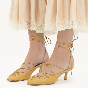 Escarpins grande taille 44 pour femme, à talons bas, bout rond, à lacets, avec découpe avant et bride cheville, style été - Product Image 1