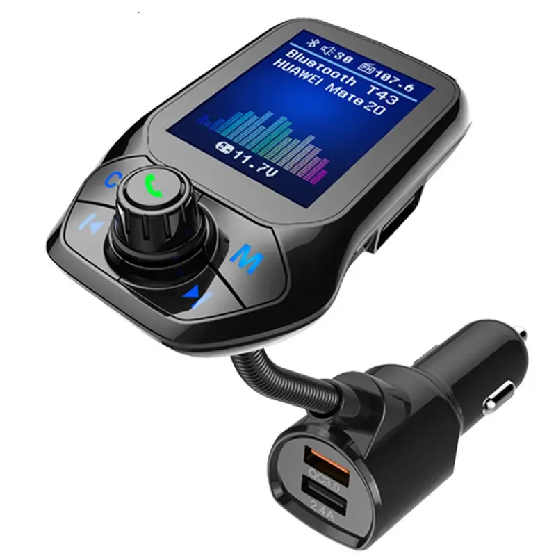 Reproductor Mp3 inalámbrico para coche, Kit de manos libres para reproductor de música, transmisor FM QC3.0 USB con pantalla de 1,8 pulgadas, cargador inalámbrico para coche