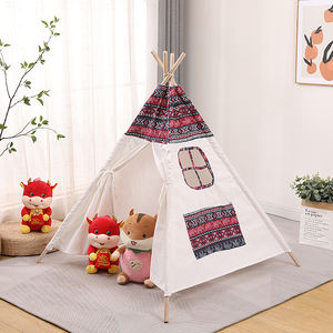 Tente de <span class=keywords><strong>tipi</strong></span> d'intérieur en toile de coton à quatre pôles avec fenêtre pour enfants - Product Image 4