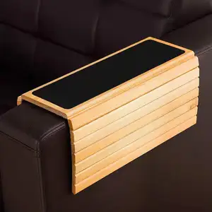 Bandeja de reposabrazos ajustable de bambú para sofá, mesa con portavasos, reposabrazos para sofá, bandejas de mesa