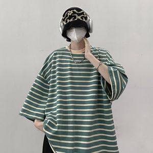 T-shirt a maniche corte a righe JQ327 da uomo, estiva, stile <span class=keywords><strong>giapponese</strong></span> retrò, casual, a mezza manica, trendy, per il tempo libero e lo <span class=keywords><strong>street</strong></span> <span class=keywords><strong>style</strong></span> - Product Image 3