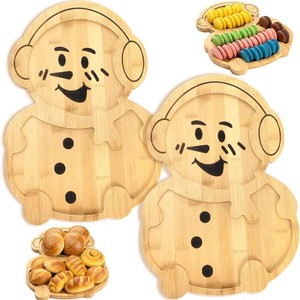 Bandeja de Servir de Bambú con Diseño de Muñeco de Nieve, Bandeja Navideña para Pan, Frutas y Aperitivos, Plato Decorativo para Comida - Product Image 1