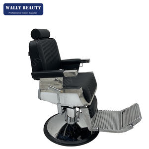 Fauteuil de barbier moderne Cuir PVC noir Base blanche Dossier réglable - Product Image 1