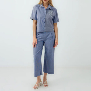 เสื้อเชิ้ตผ้าคอตตอน100% เรียบๆปักลายลูกปัดสำหรับผู้หญิงเสื้อเบลาส์เข้ารูปแบบลำลองสำหรับฤดูใบไม้ผลิฤดูร้อน - Product Image 5