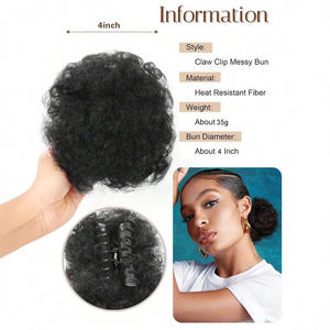 Fq19 45 Perruque queue de cheval synthétique en fibre Kanekalon, extension de cheveux bouclés noirs de 4 pouces pour femmes, clip volumineux détachable - Product Image 3