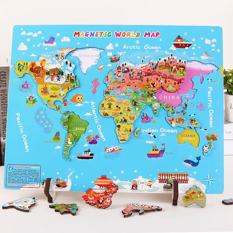 Carte du monde magnétique en bois Puzzle Puzzle 3D enfants éducation précoce Cognition géographique jouets pour enfants cadeaux garçons filles